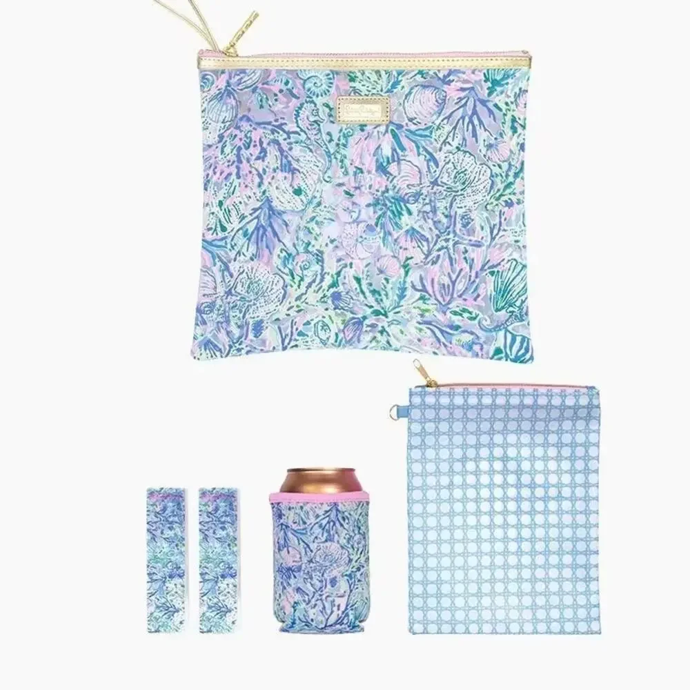 Lilly Pulitzer Soleil It On Me Beach Day Pouch Drink Hugger Coozie Towel Clips